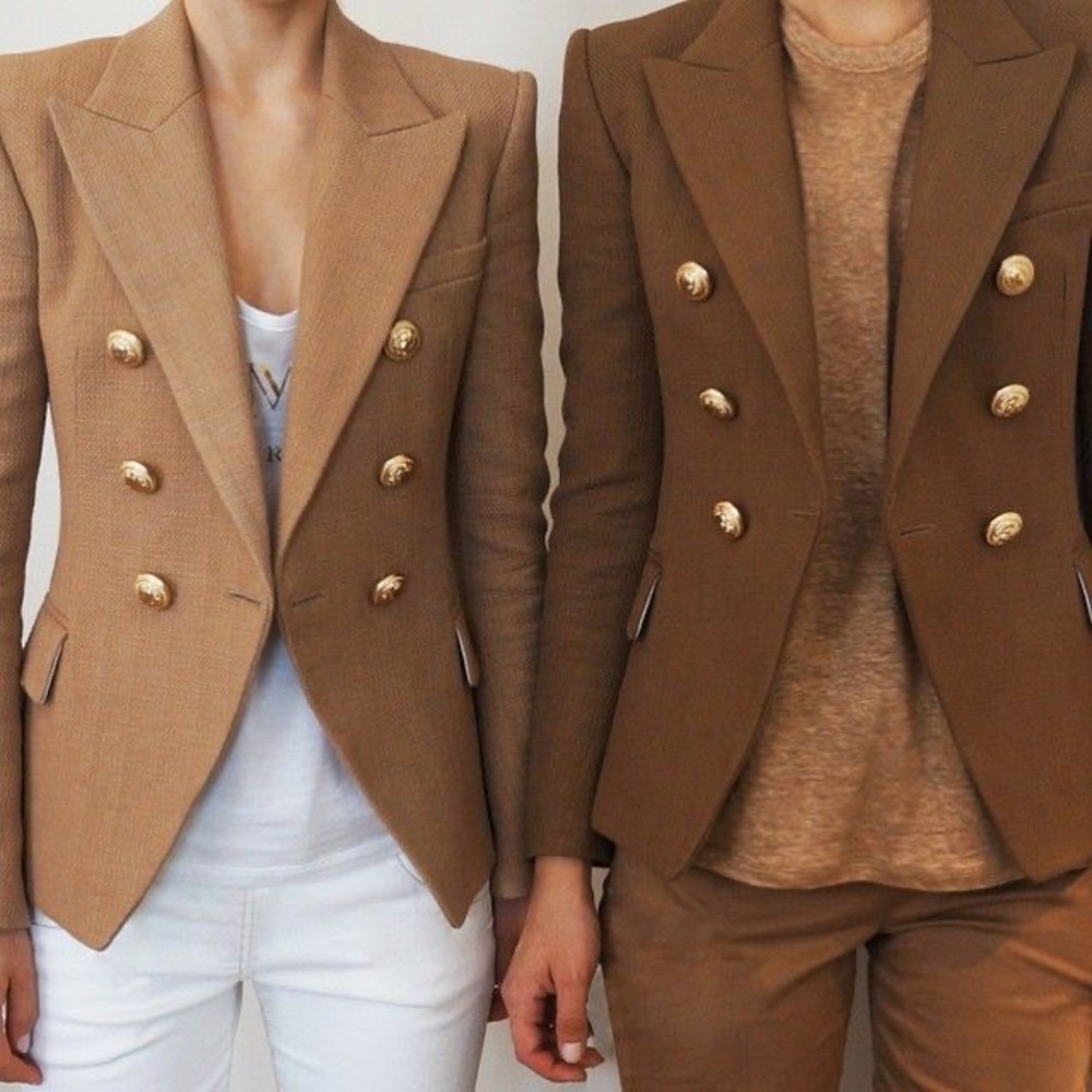 Tailored Brown Peak Lapel Twill Blazer | INTERMIX